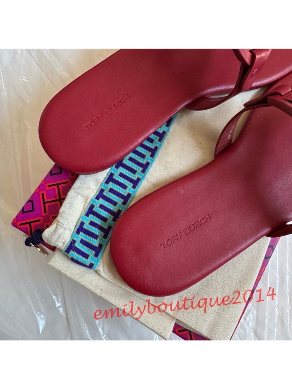 NIB Tory Burch Miller Size 7.5 Tory Red Calf Leather Sandals 90582 - Picture 8 of 10